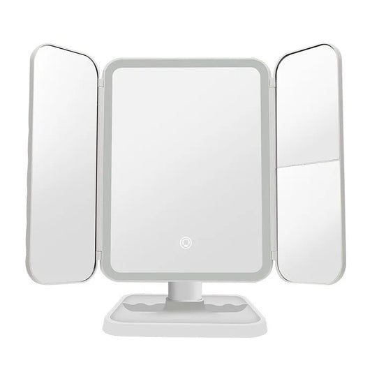 GLOWUP Trifold Vanity Mirror W/ LED Lights and Magnification 