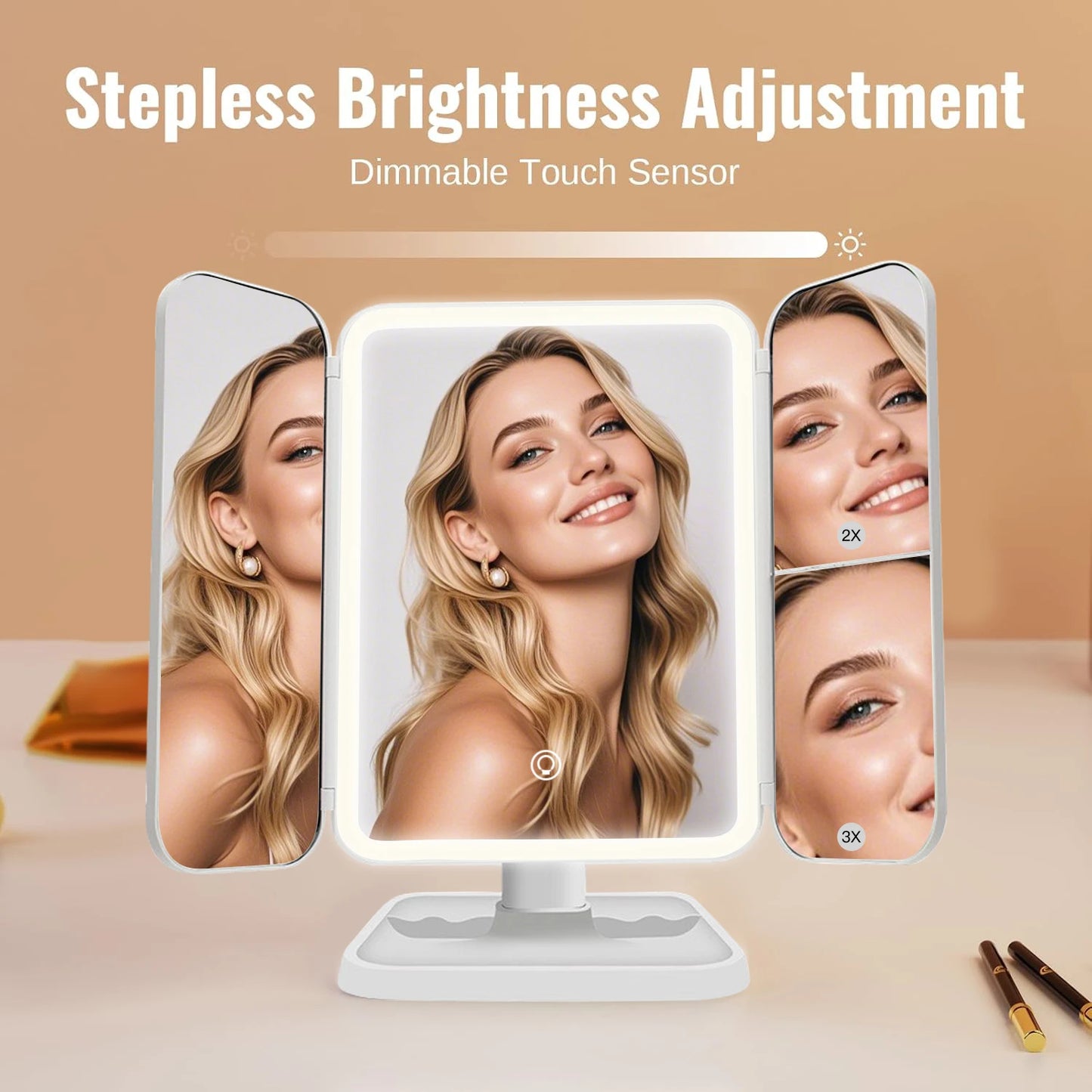 GLOWUP Trifold Vanity Mirror W/ LED Lights and Magnification 